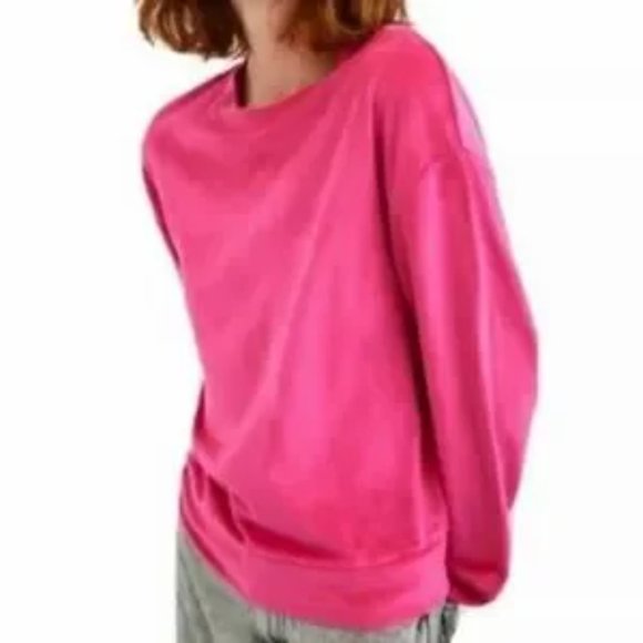 Muk‎ Luks Hot Pink/ Fuchsia Velour Sweatshirt Sz M- EUC - Picture 1 of 7